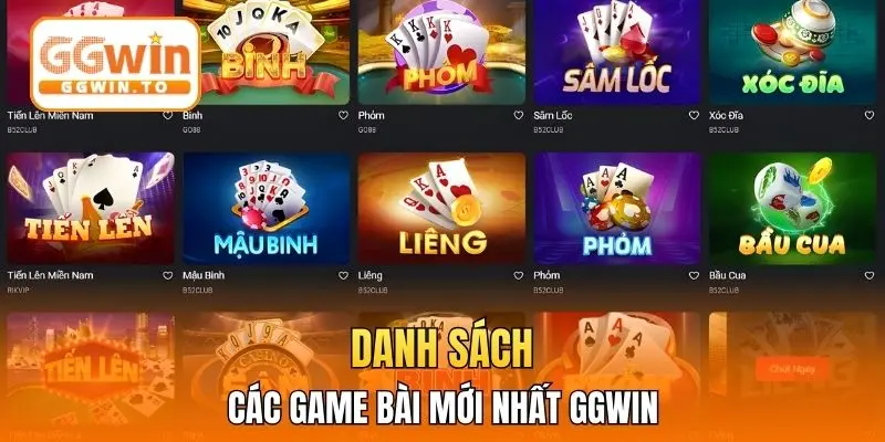 Danh sách các game bài mới nhất GGWIN